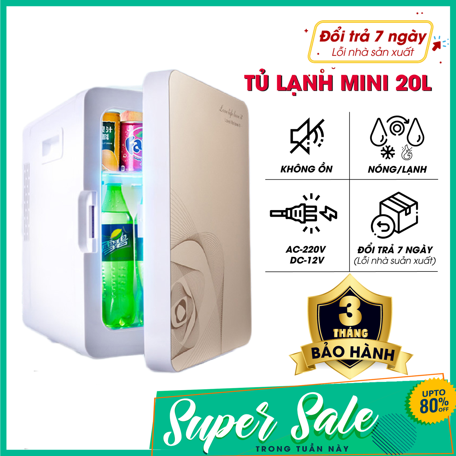 Tủ lạnh mini - Tủ lạnh 20L - Tủ lạnh mini - Tủ lạnh 20 Lít 2 chiều nóng - lạnh nguồn vào 12v/220v-Tủ lạnh mini cho xe ô tô và hộ gia đình (Bảo hàng 1 đổi 1 trong 7 ngày )