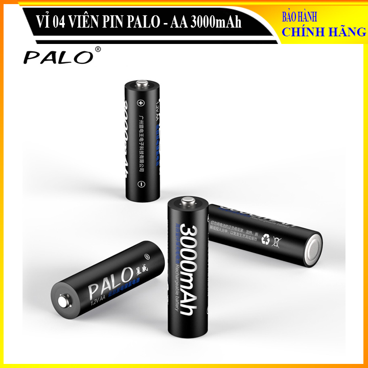 Vỉ 4 viên pin tiểu sạc Palo AA Ni-MH 3000mAh cho micro, pin chuyên mic không dây, máy ảnh, ô tô điều khiển...