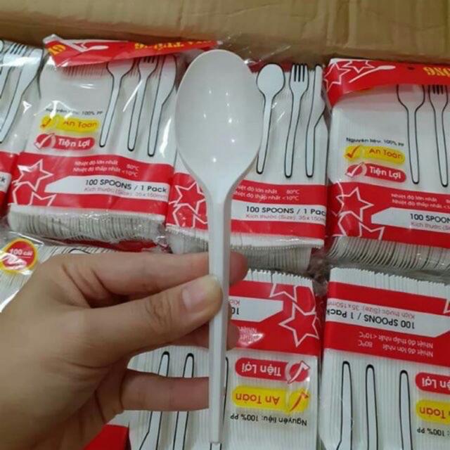 Thìa (muỗng) nhựa trắng dùng 1 lần- mẫu mã đẹp - chất liệu nhựa PP