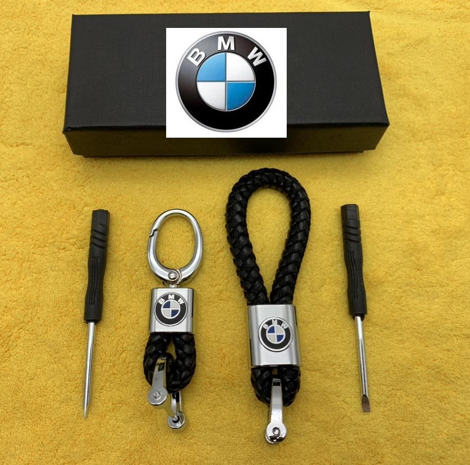 Bộ 2 MÓC CHÌA KHÓA dây DA bện logo xe hơi hộp ĐEN sang trọng thích hợp làm quà tặng đẳng cấp