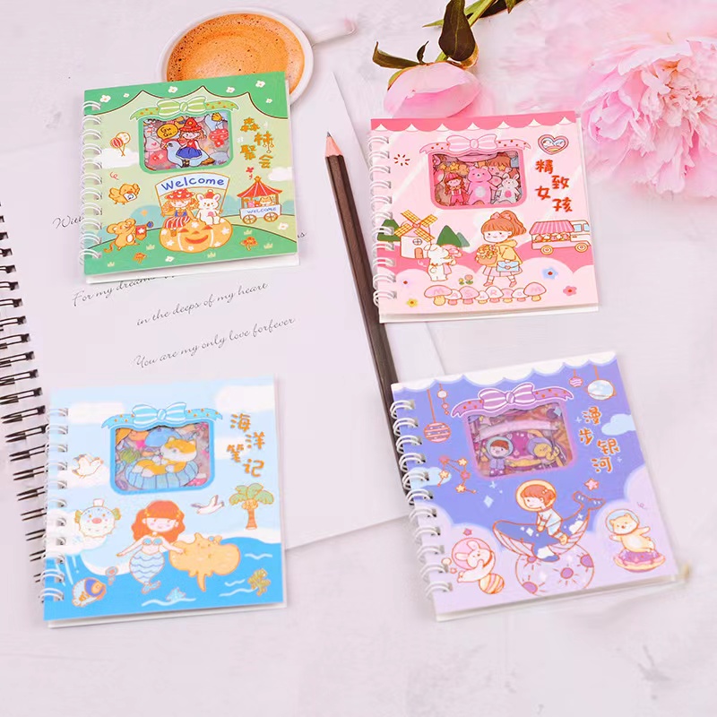 Sổ sticker dễ thương, 10 tấm hình dán sticker cute dạng pet chống nước đáng yêu
