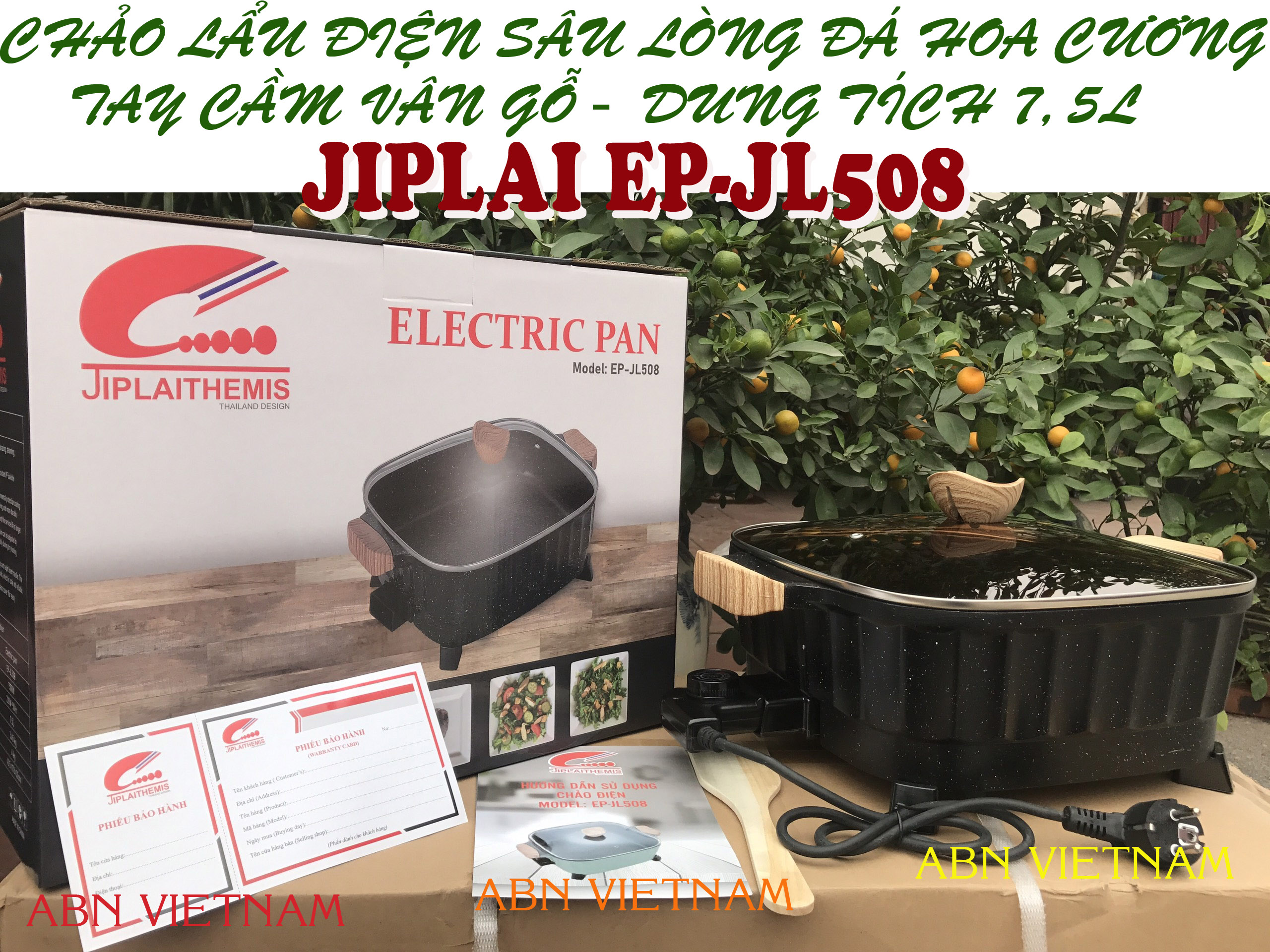 Chảo lẩu điện sâu lòng vân đá hoa cương jiplai ep-jl508- dung tích 7,5 lít