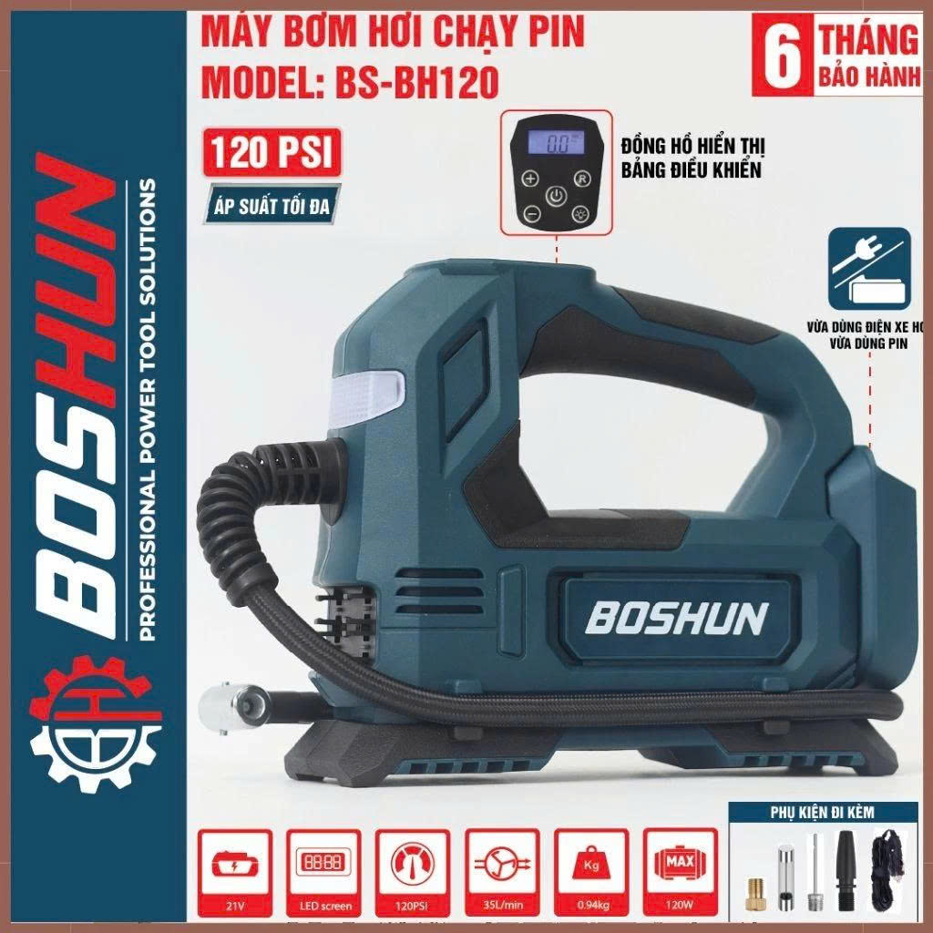 Boshun Bs-Bh120 Battery-Powered Air Pump, Power Capacity 120W, Maximum Pressure 120Psi, Inflation Speed: 35L/Min, Led Display Giá 1,200,000 Đồng*Miễn phí vận chuyển