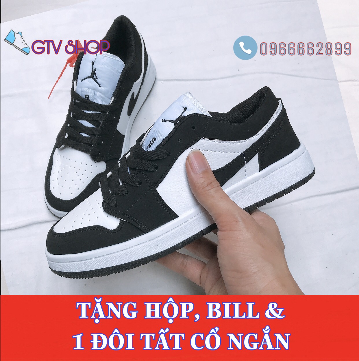 Full box - Full Bill, Tặng tất - Giày thể thao nam nữ j or.d an đen trắng Thấp cổ.