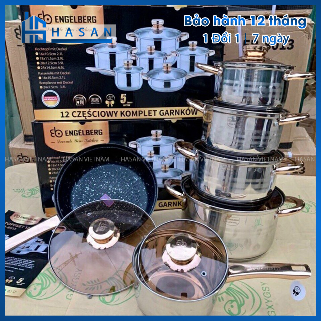 Bộ Nồi Inox Đức 6 Món Cao Cấp - Bộ Nồi Engelberg Inox 6 Món Của Đức - HASAN Việt Nam
