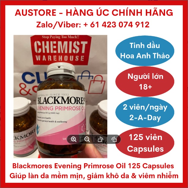 [Bill Úc, Date mới] Blackmores Evening Primrose Oil 190 Capsules - Tinh Dầu Hoa Anh Thảo Blackmore 190 viên - Giúp cân bằng hormone môn sinh sản của nữ, giảm các triệu chứng khó chịu thời kỳ tiền kinh nguyệt & tiền mãn kinh, làm đẹp da