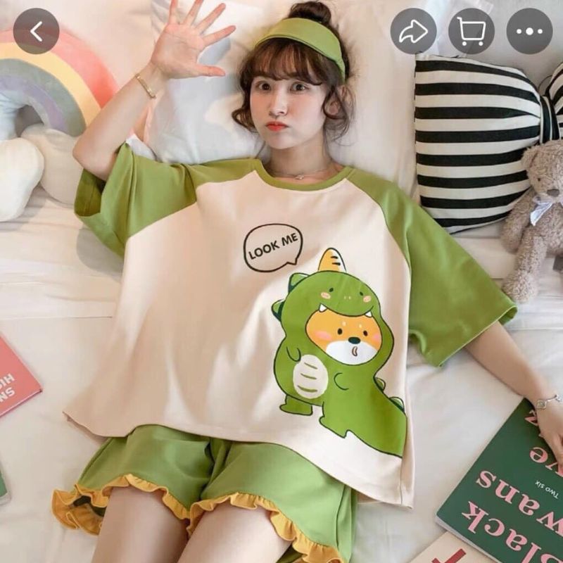 Bộ mặc nhà nữ in hình ngộ nghĩnh chất cottong mặc mát lạnh mùa hè phom to rộng cực xinh và dễ thương-SET BỘ ĐI CHƠI -THỜI TRANG 1989