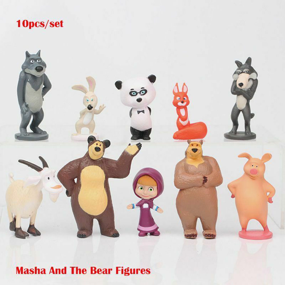 kbat454 Shop Masha And The Bear Sciuridae Goat Cartoon 10PCS Action Figure Toy Doll Kids Gift