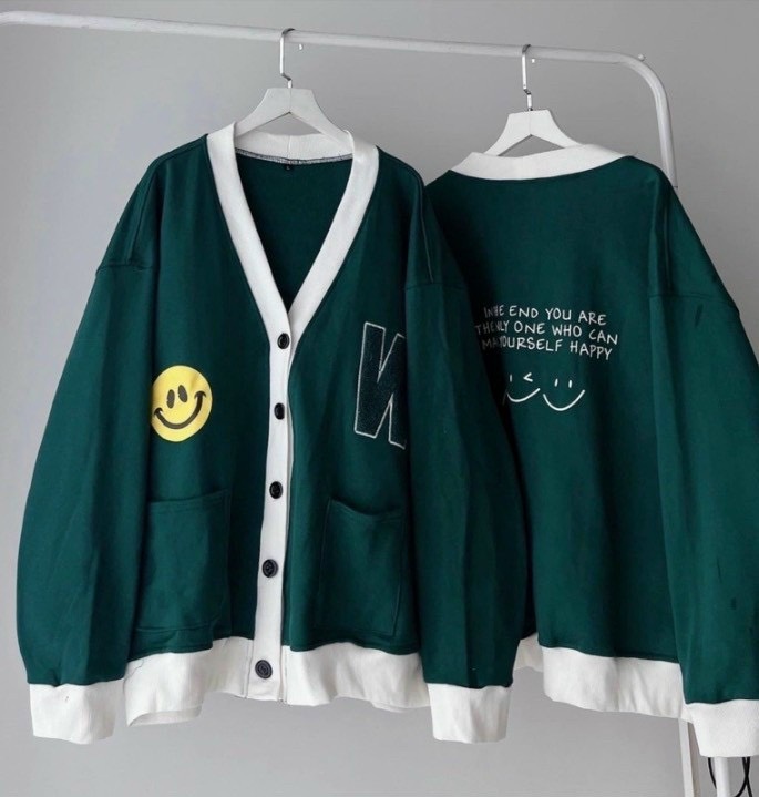 Áo Khoác Cardigan W Xanh Mặt Cười Ulzzang