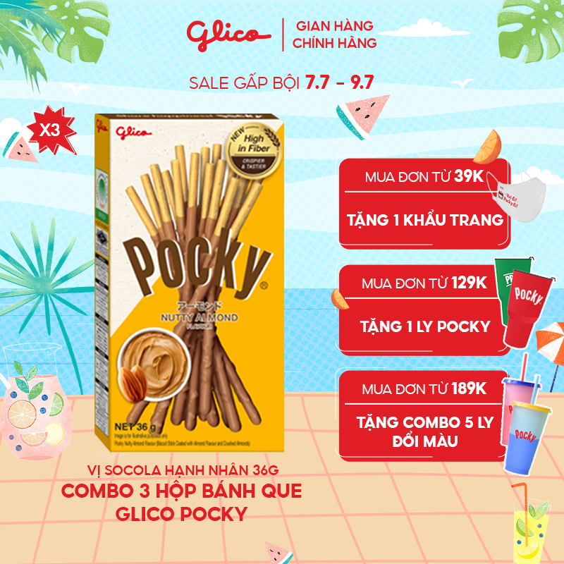 Combo 3 hộp bánh que pocky nutty almond flavour 36g vị hạt hạnh nhân