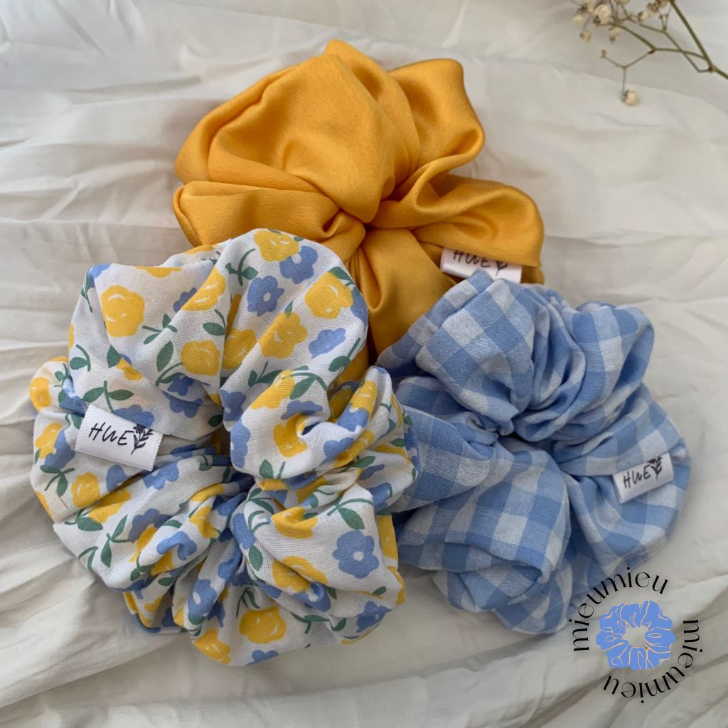 Cột tóc scrunchies handmade màu rực rỡ hoạ tiết hoa xinh xắn S1059