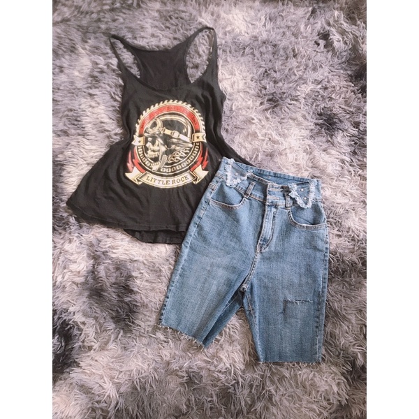 Set áo ba lỗ và quần jean ngố size S.