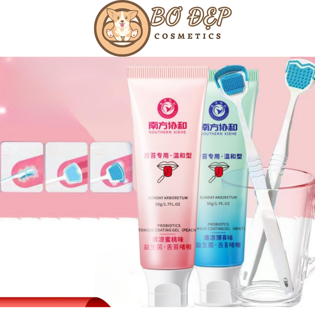 Set Gel Vệ Sinh Lưỡi + Dụng Cụ Cạo Lưỡi Làm Sạch Mảng Bám, Vi Khuẩn, Ngừa Hôi Miệng 50g