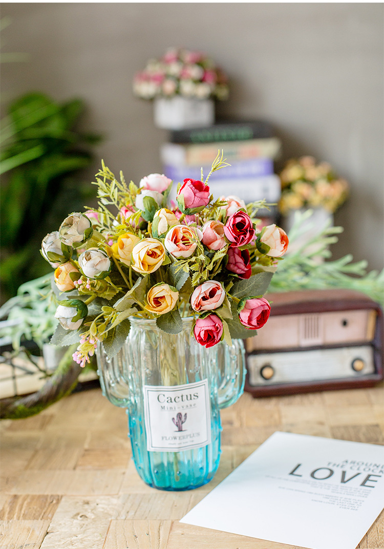 [HCM]Hoa trà cao cấp Hoa hồng trà 1 cành 15 bông trà trang trí Hoa giả trang trí Hoa giả treo tường  Hoa giả decor Hoa giả bàn ăn Hoa trang trí phòng khách Hoa giả phòng làm viên MS02 FLOWER HOUSE