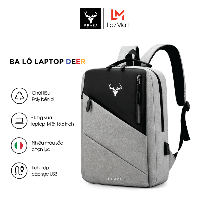 Balo laptop, balo đựng laptop 15.6 inch, có cổng sạc usb praza - bl190