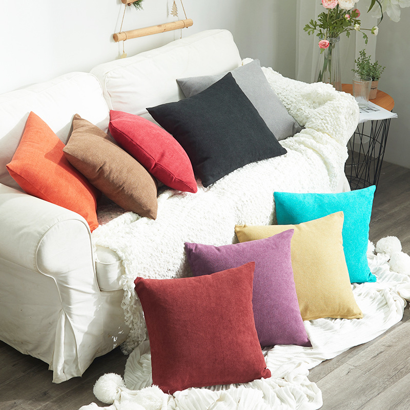 Gối tựa lưng bố dệt sợi chenille trơn màu gối mềm dày dặn