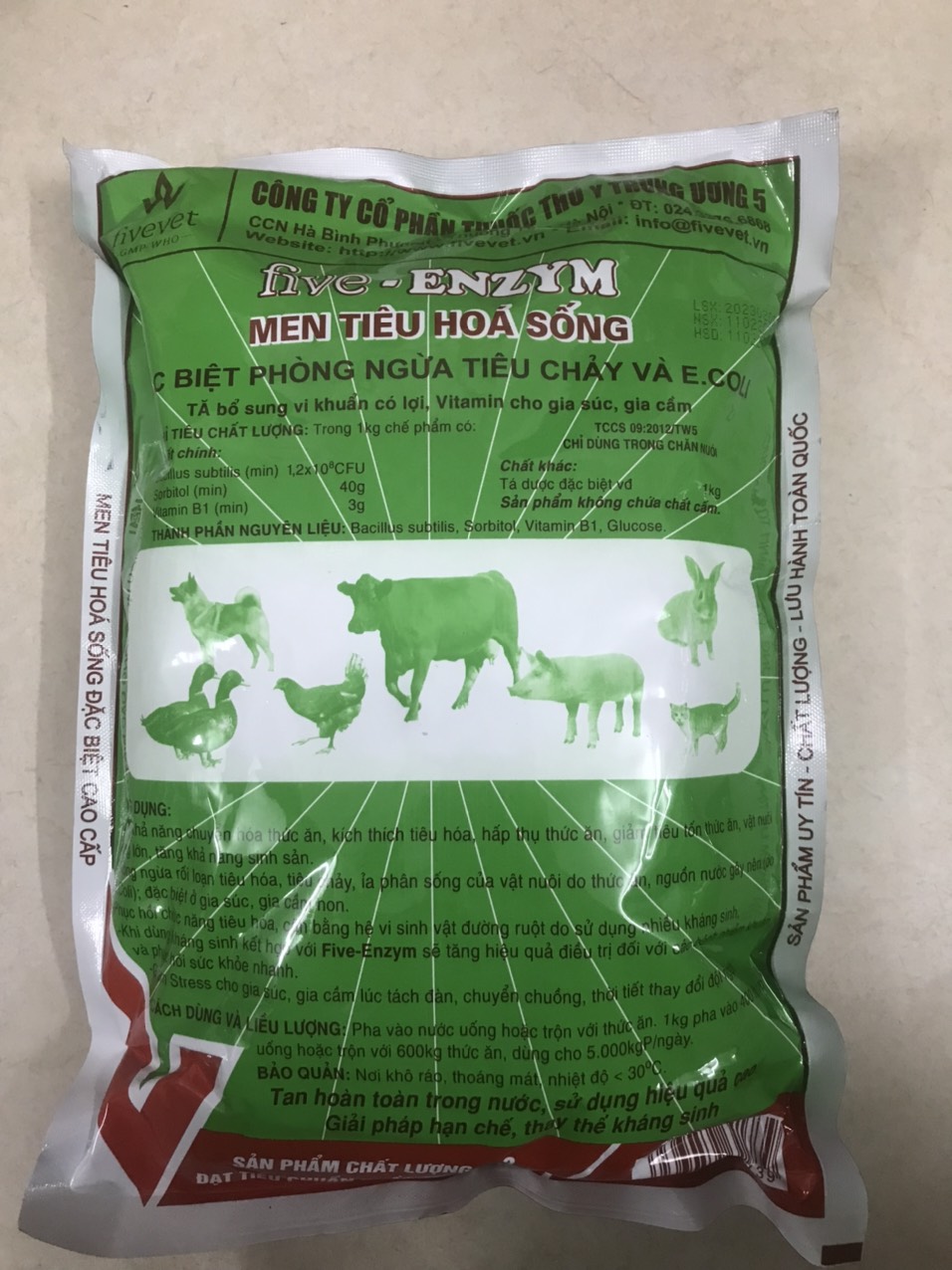 Five enzym men tiêu hóa sống, ngừa tiêu chảy cho chó mèo, gà, vịt, ngan, trâu, bò, lợn