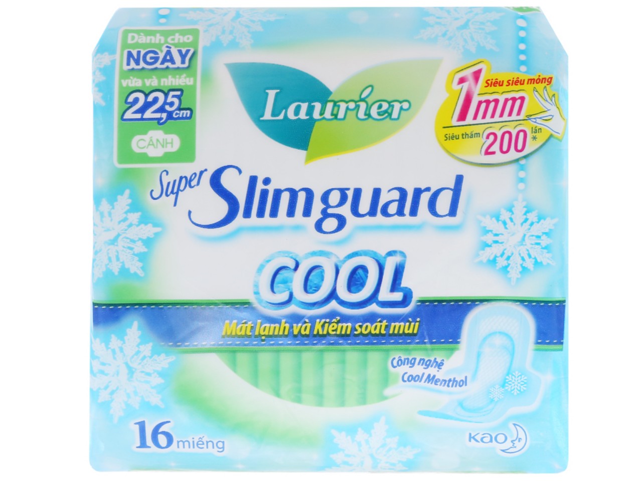 Băng Vệ Sinh Laurier Super Slimguard Cool 16 miếng Mát Lạnh Kiểm Soát Mùi Siêu Mỏng Cánh
