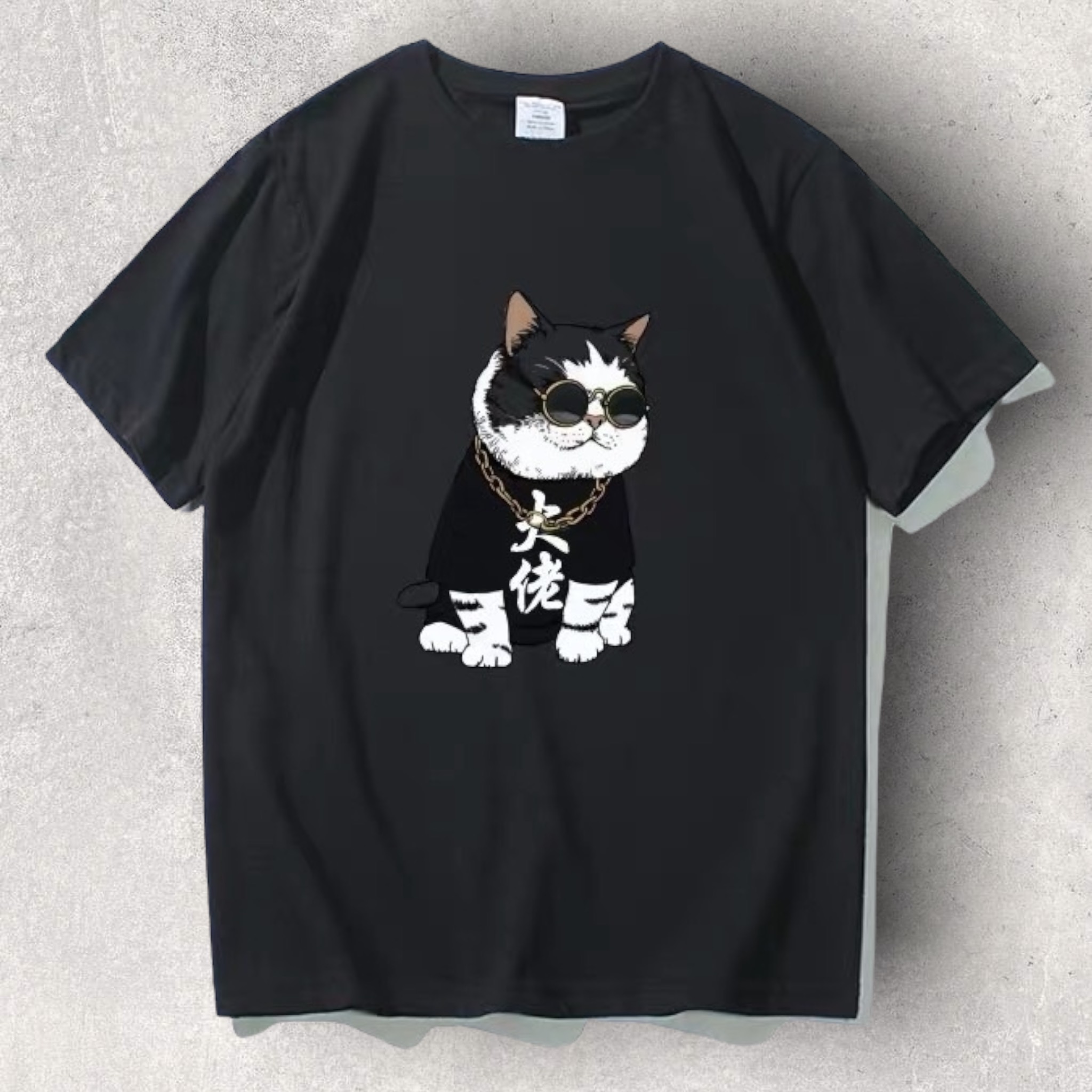 [Tặng Vòng Tay Dễ Thương][HCM]Áo thun nam nữ in hình mèo đại ca siêu ngầu -  ÁO thun nam drom rộng hình mèo