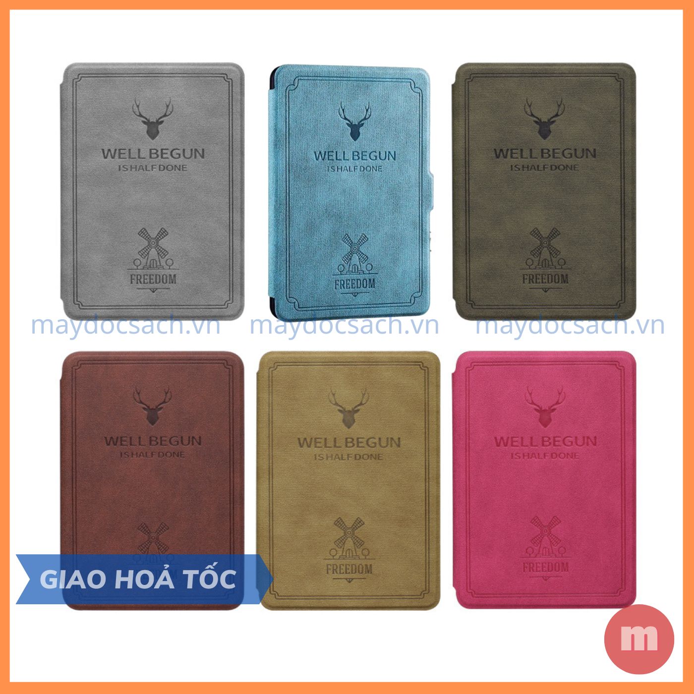 Bao da cover Kindle, Paperwhite, Oasis - Mẫu WELL BEGUN - Smartcover tự động tắt mở