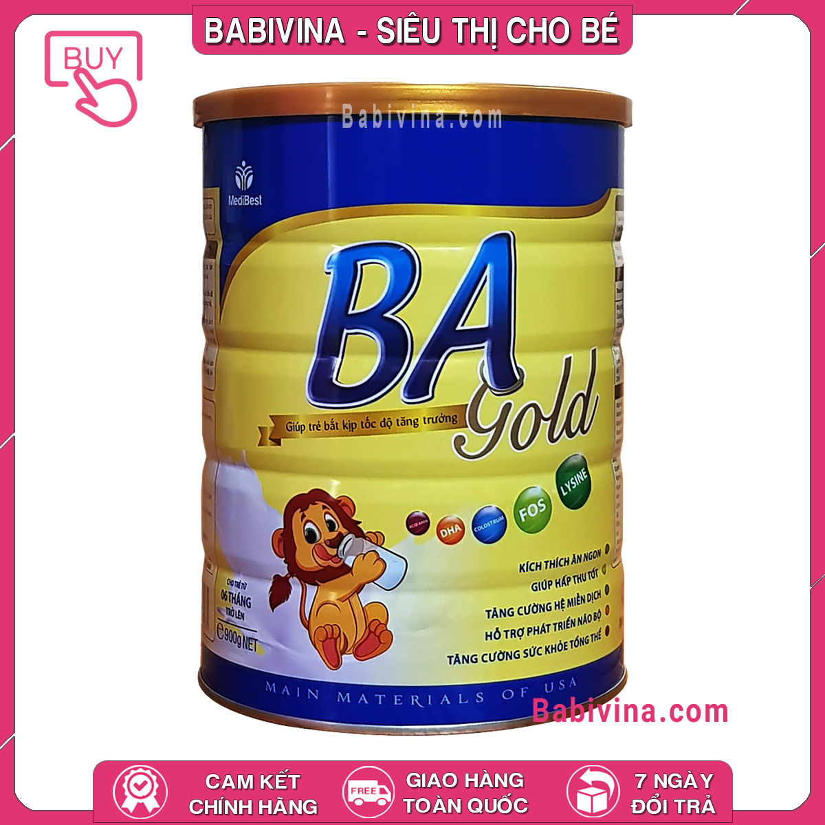 Sữa Bột BA Gold 900G Dành Cho Trẻ Từ 6 Tháng Tuổi Biếng Ăn, Chậm Lớn