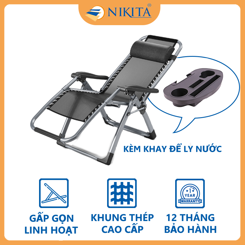 Ghế gấp gọn thư giãn chính hãng nikita 2039 - kèm khay để ly nước