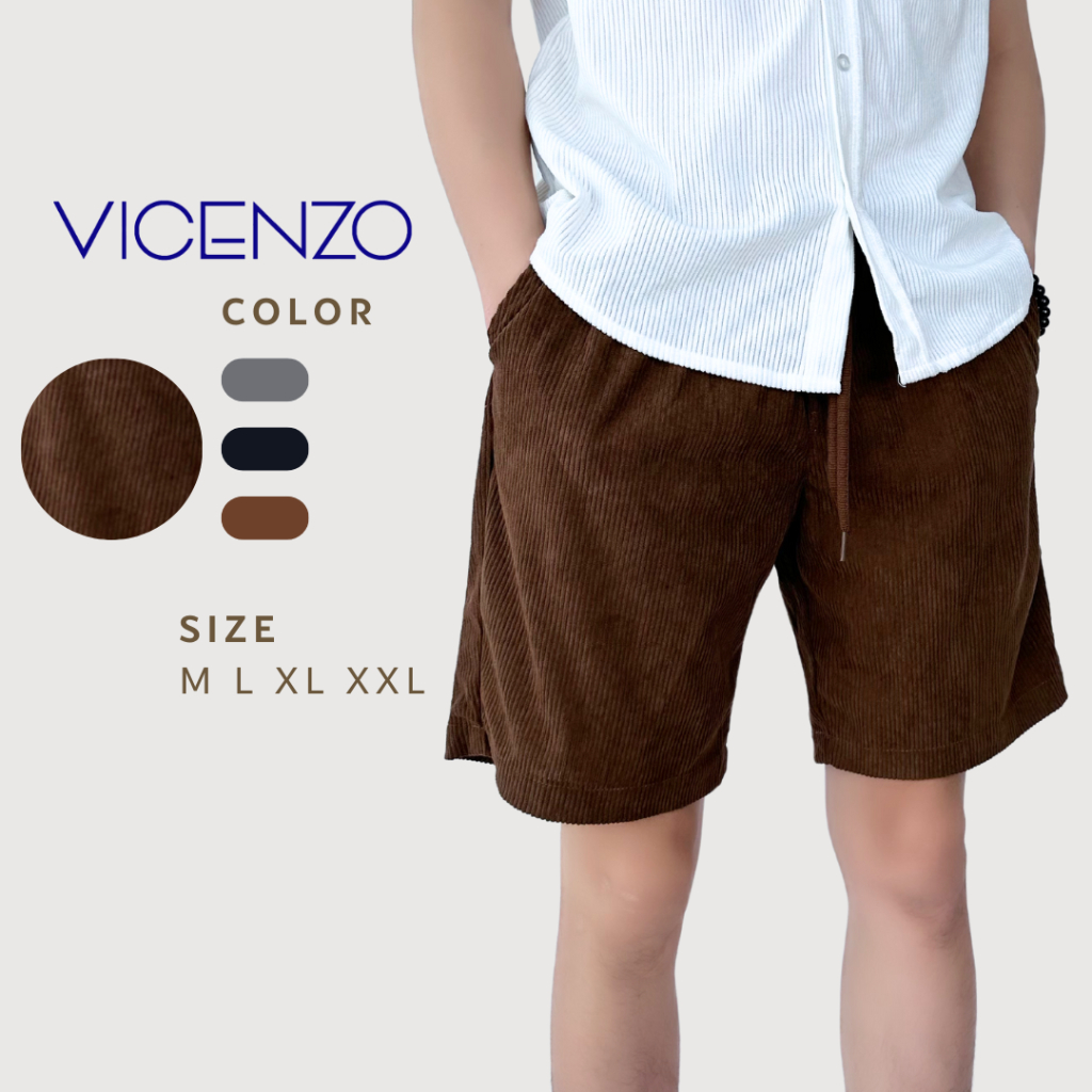 Quần Đùi Nhung Nam Vicenzo Nhung Co Giãn Thấm Mồ Hôi Thoáng Mát. Quần Short Đùi Nhung Tăm Thời Trang