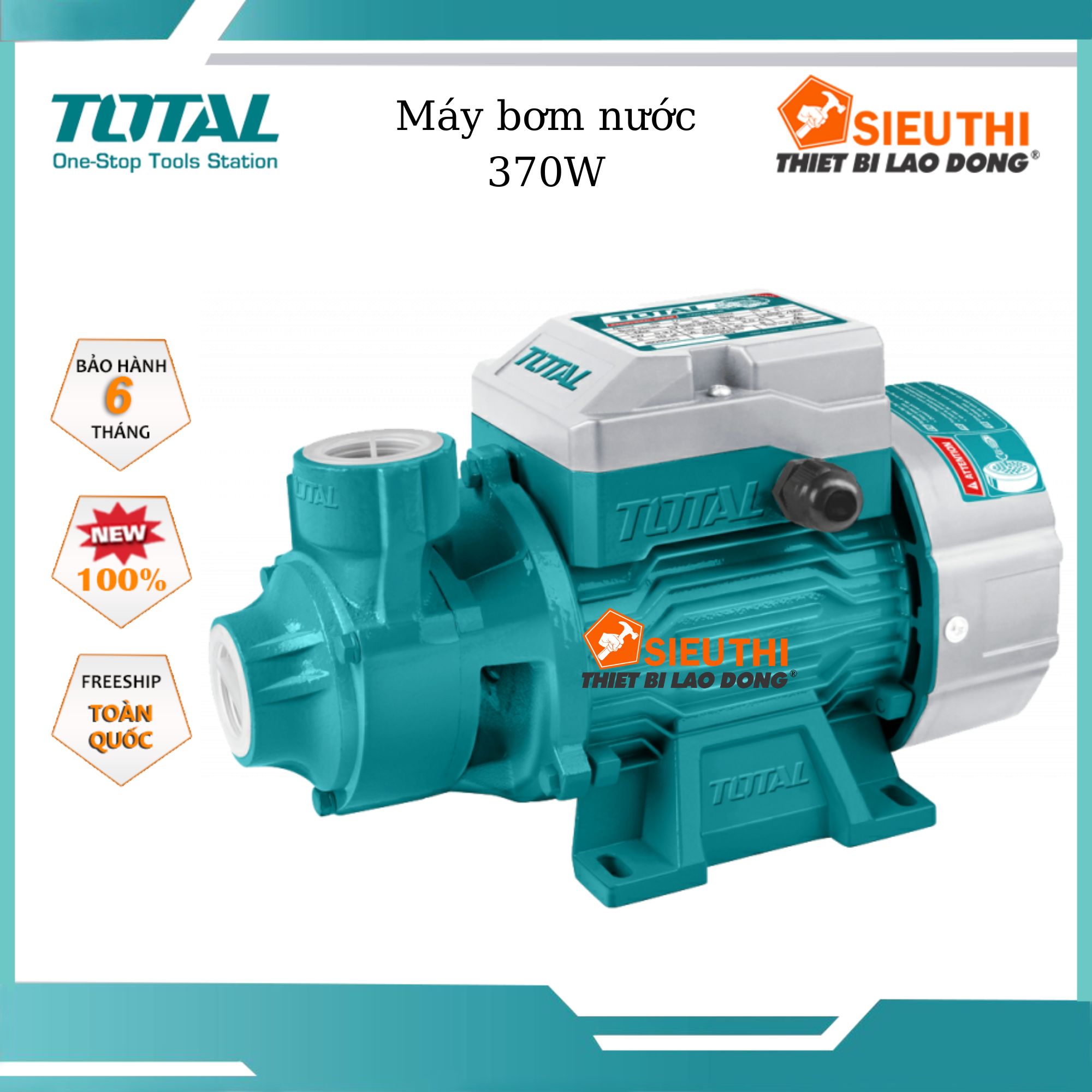 Máy bơm nước 370w total twp137026 công suất định mức 370w, đầu bơm tối đa 30m