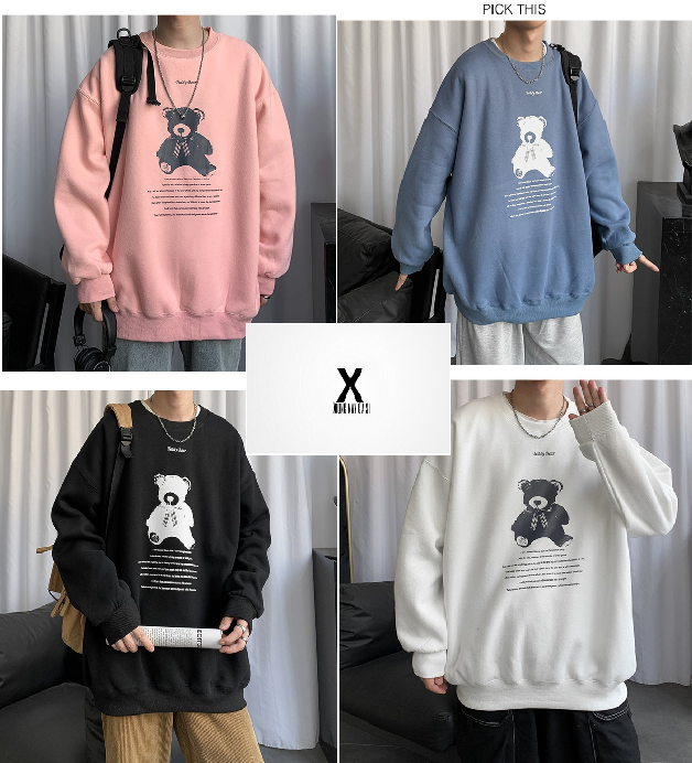 [HCM]Áo khoác nỉ  hình gấu cổ tròn thời trang cho cặp đôi XM055