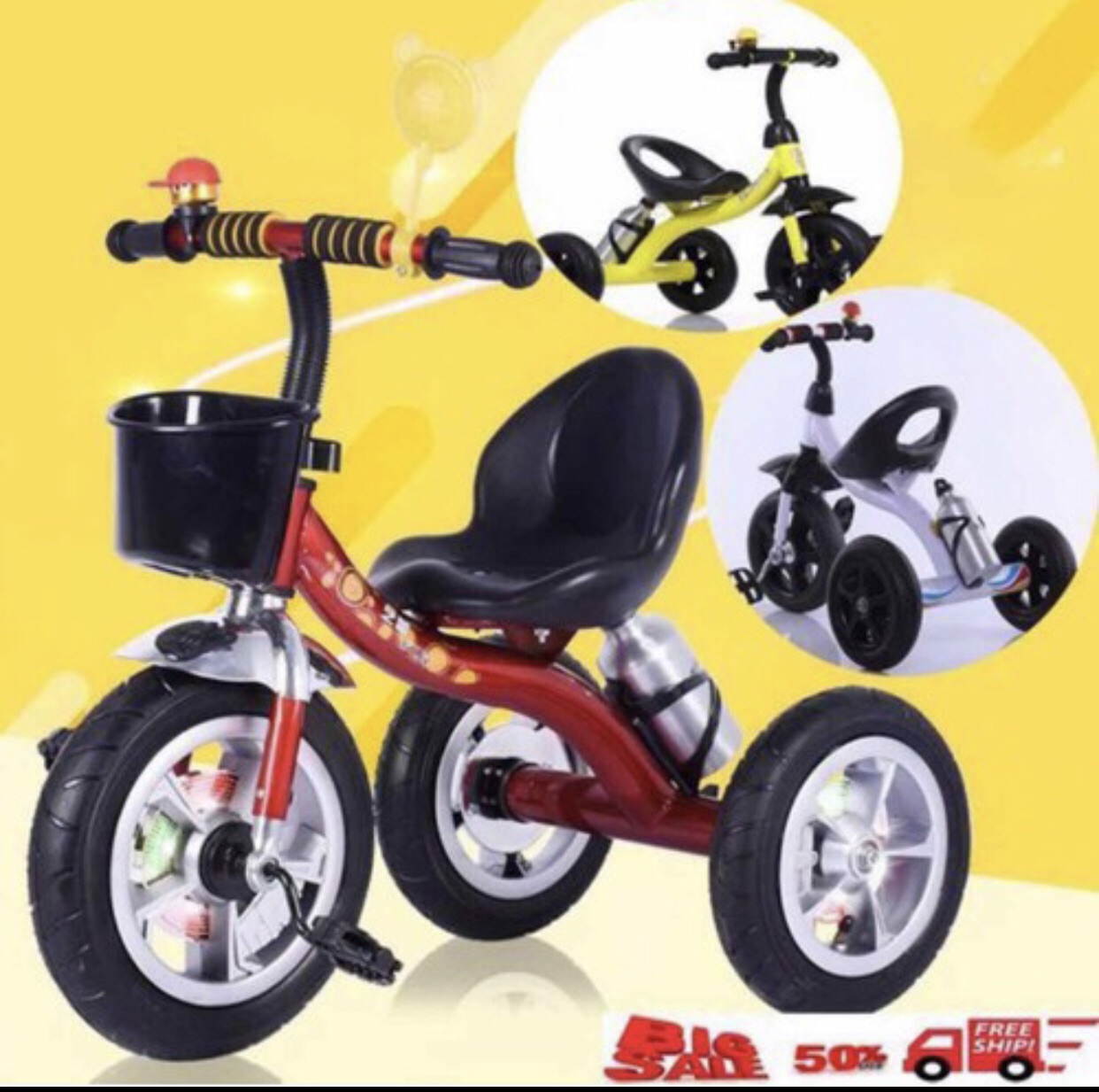 Xe đạp 3 bánh có bình nước, giỏ, chuông
