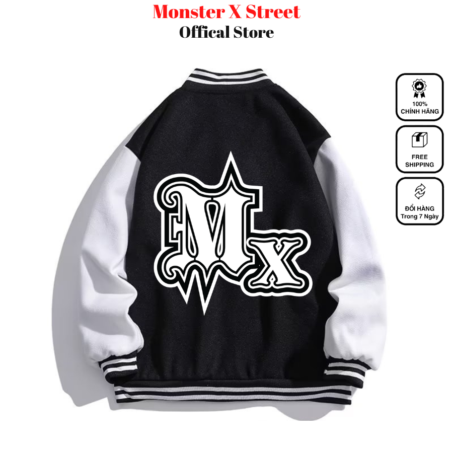 Áo Khoác Varsity Jacket tay trắng MX Monster X Street bomber bóng chày basic nam nữ form rộng Local Brand