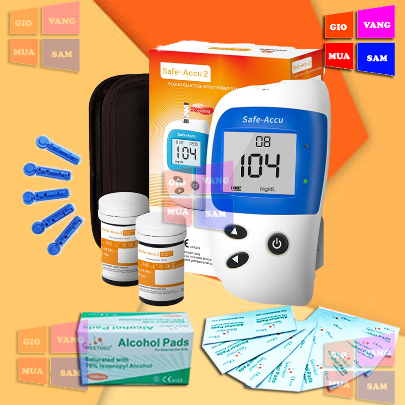 Máy đo đường huyết kỹ thuật số cao cấp Sinocare safe-accu2 + 25 KIM CHÍCH + 10QUE THỬ