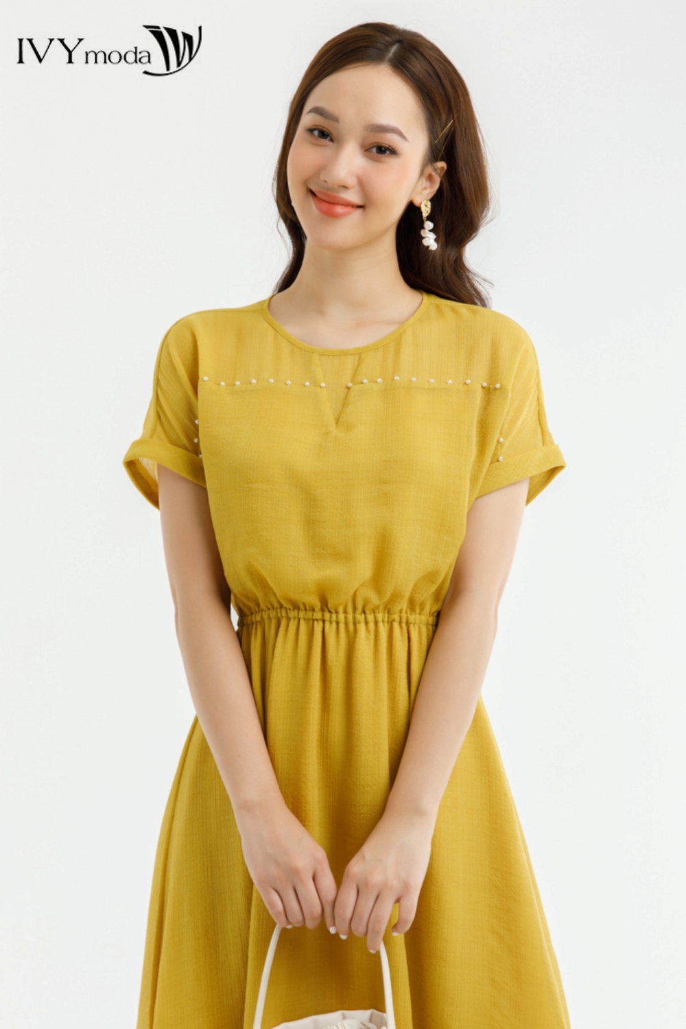Đầm lụa 2 lớp đính hạt ivy moda ms 48m7558