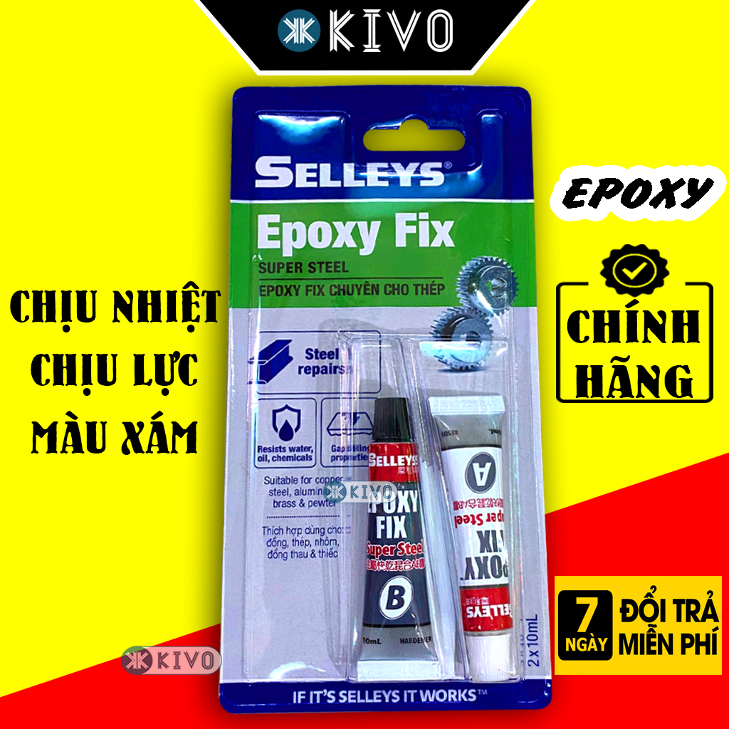 Keo Dán AB Epoxy Fix SELLEYS 20ml 2 Thành Phần- Keo Epoxy Dán Sắt Siêu Dính, Keo ab Dán Gỗ, Dán Đá, Dán Nhựa, Dán Kính, Dán Gốm Sứ, Dán Kim Loại - Keo AB Chịu Nhiệt, Chịu Lực, Chống Thấm, Chống Nước - Keo Dán Đa Năng Siêu Dính - Kivo