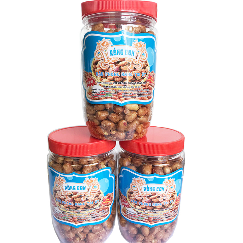 3 Hủ Đậu phộng Rang Tỏi Ớt (Hủ 210Gram) thương hiệu RỒNG CON - Đồ ăn vặt, đậu và hạt, đồ ăn chế biến sẵn