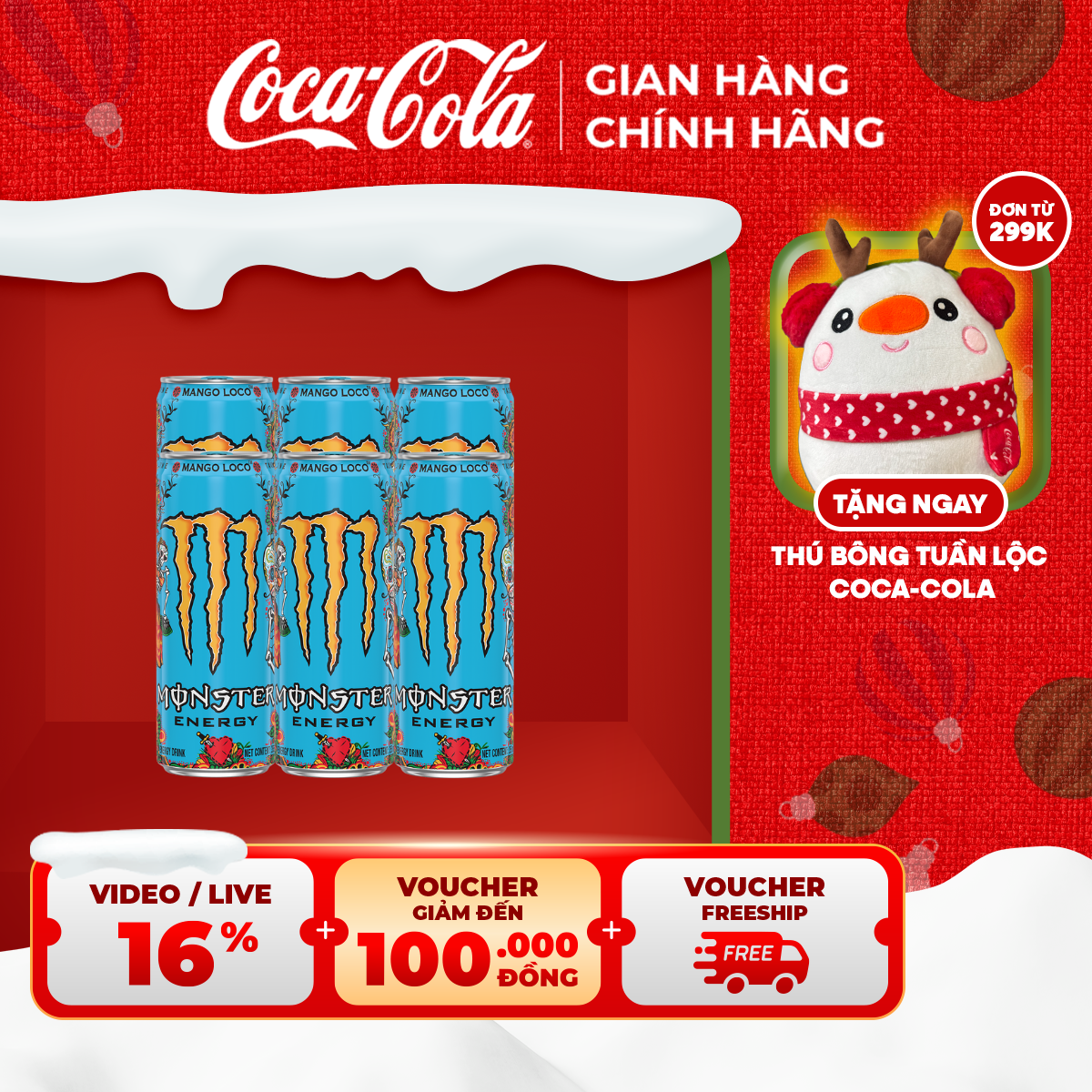 HOẢ TỐC HCM Lốc 6 Lon Nước Tăng Lực Giải Khát Monster Energy Mango Loco Vị Xoài Lon 355ml Lon Sale 15.12 Coca-Cola Chính Hãng_LD