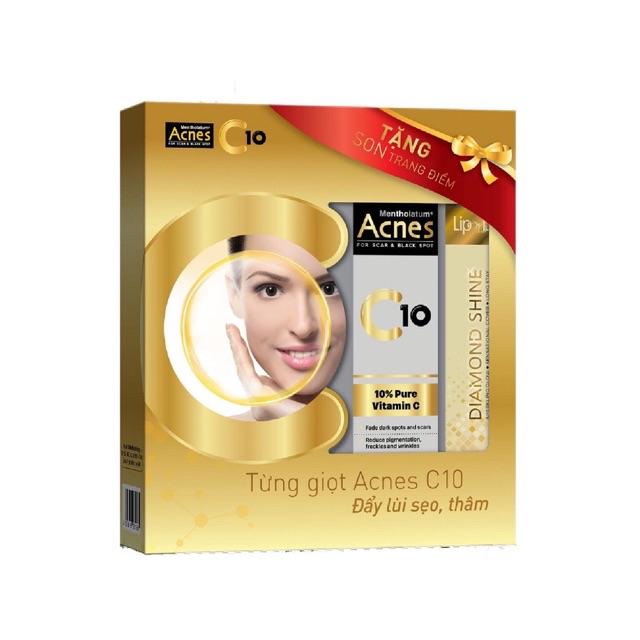 Dung dịch vitamin c dưỡng da acnes c10 15ml + tặng son lip on lip silky matte 2.2g