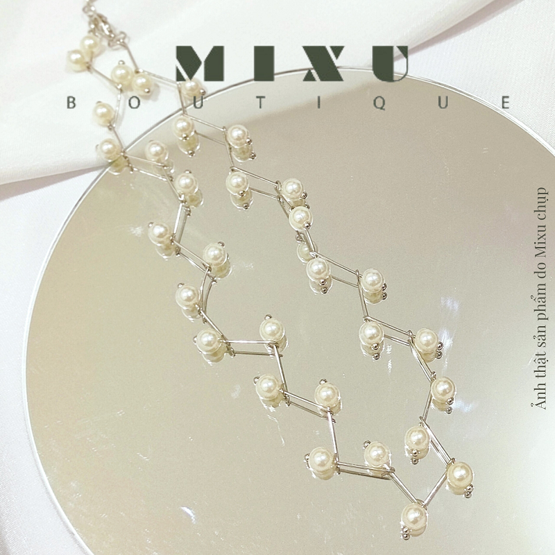 Vòng cổ choker đính ngọc nữ tính, vòng cổ ziczac, dây chuyền nữ thời trang Mixu Boutique
