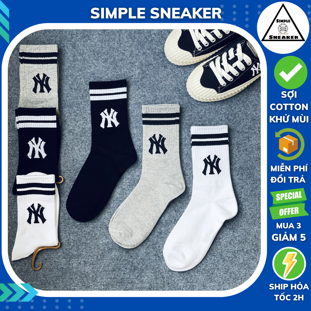 Tất Vớ Cổ Cao Hàn Quốc NY 3 Màu Phong Cách Hàn Quốc  - Vớ Thời Trang Nam Nữ New York Yankees Sọc Ngang