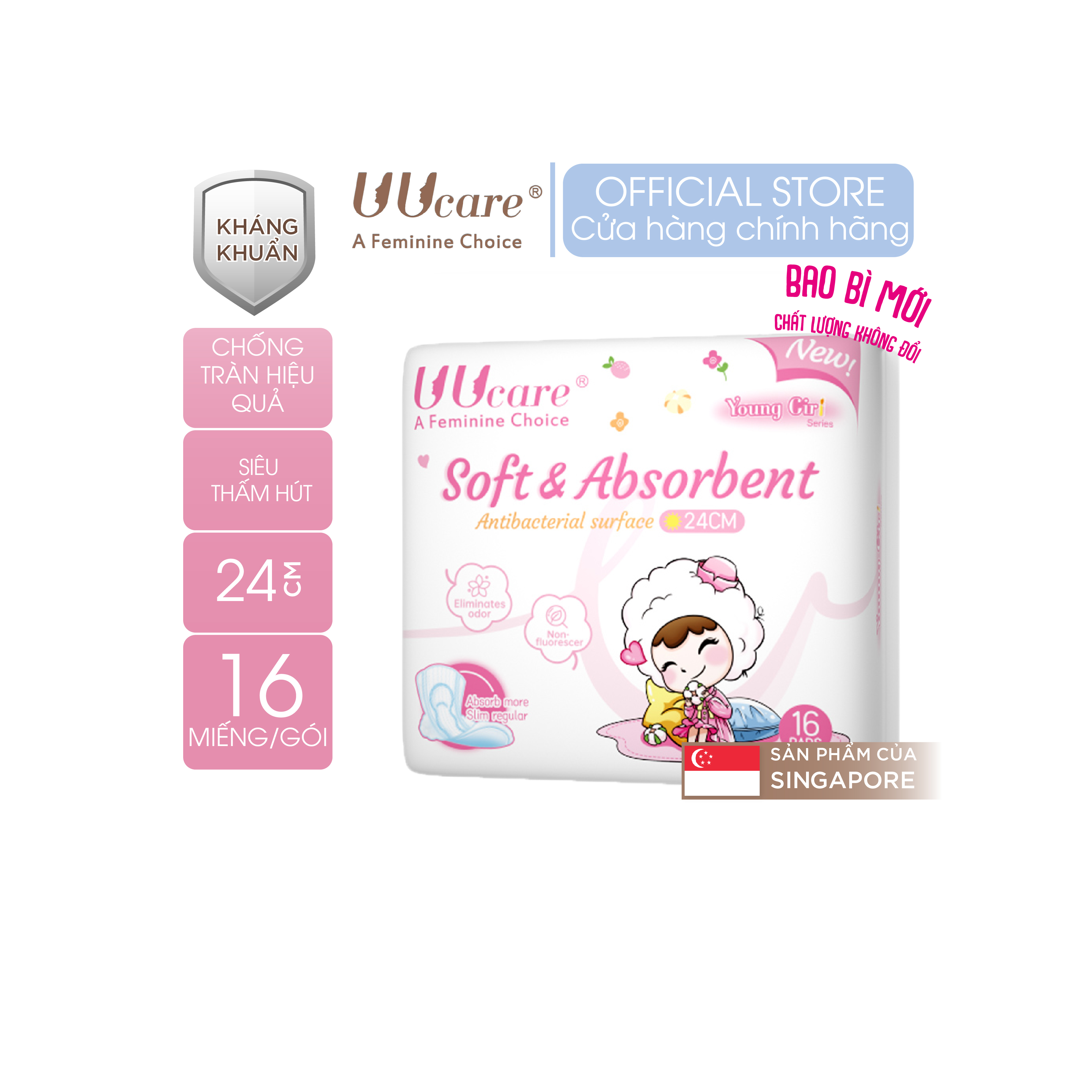 Băng vệ sinh ban ngày UUcare Singapore Young Girl 24cm