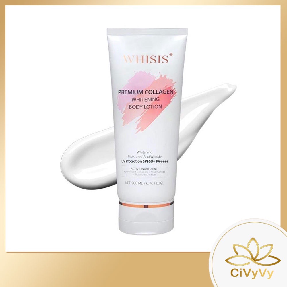 Kem dưỡng thể whisis trắng da chống nắng nâng tone hàn quốc whisis premium collagen whitening body lotion 200ml