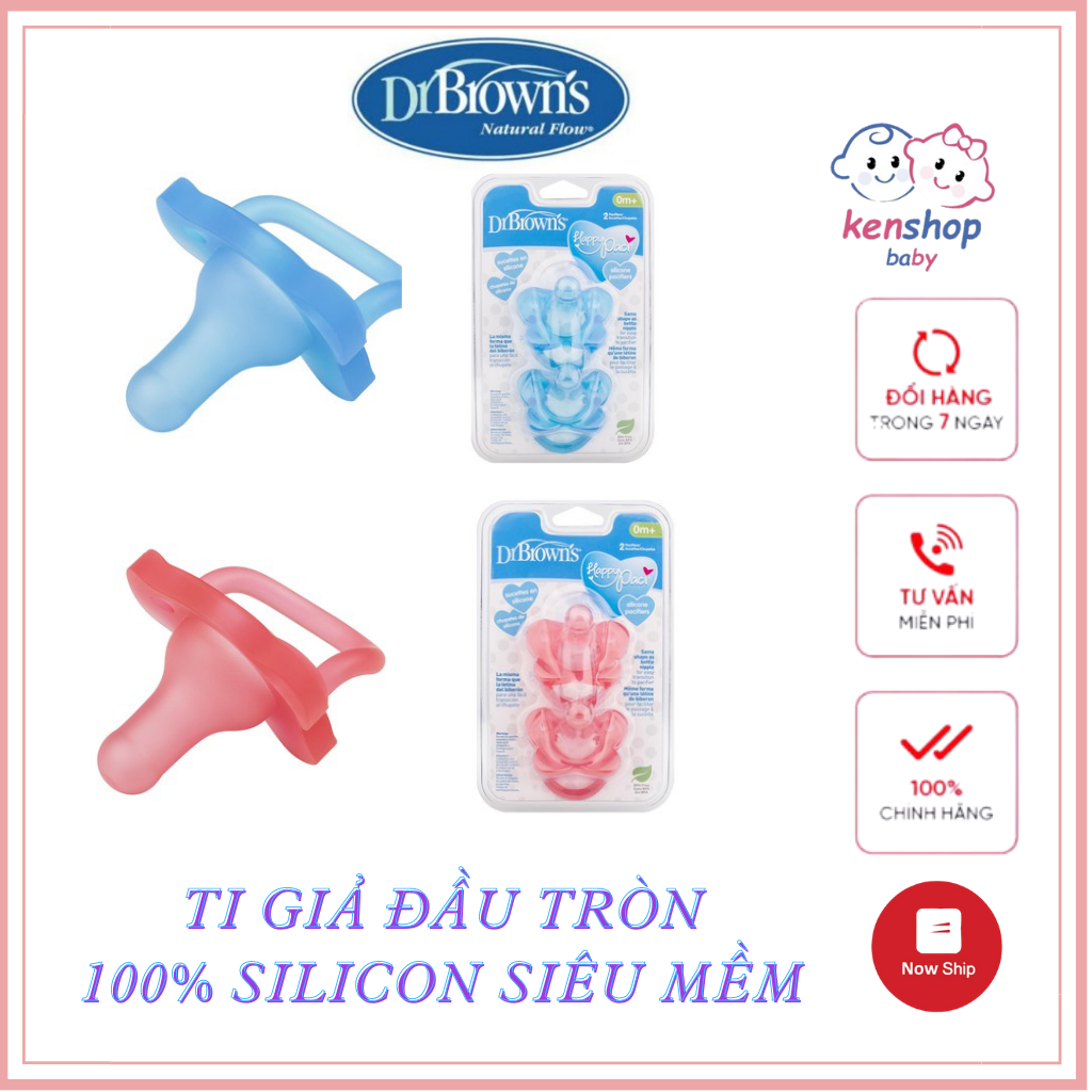 Ty ngậm Dr.Brown's đầu tròn 100% silicon dành cho bé từ 0 tháng trở lên