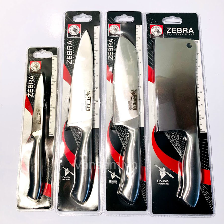 [HCM]Bộ 4 dao làm bếp Zebra Inox  nguyên khối cao cấp- tặng kệ - Thái Lan