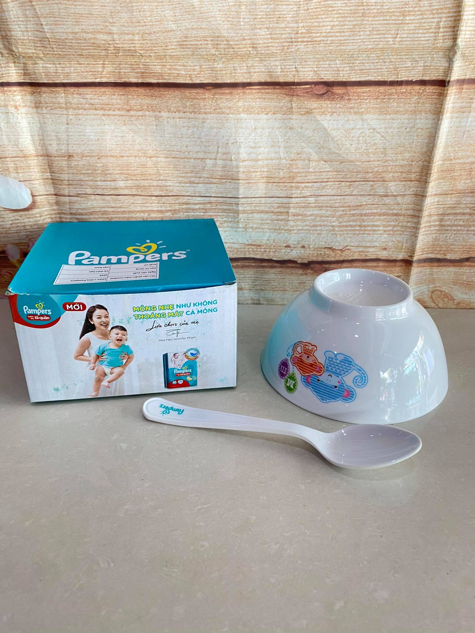 Bộ chén muỗng nhựa ăn dặm cho bé hkm Pampers