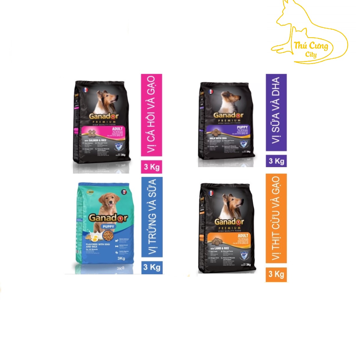 Thức ăn hạt khô ganador cho chó con, chó lớn túi 3kg - 1,5 kg