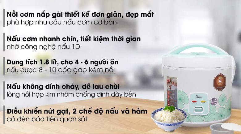 Nồi cơm điện Midea 1.8 lít MR CM1823 hàng chính hãng bảo hành chính hãng 12T trưng bầy