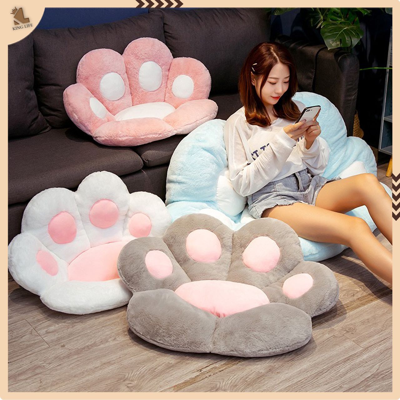 Đệm lót ghế ngồi bông mềm hình bàn chân mèo nệm ngồi bệt tựa lưng văn phòng size 60x70cm