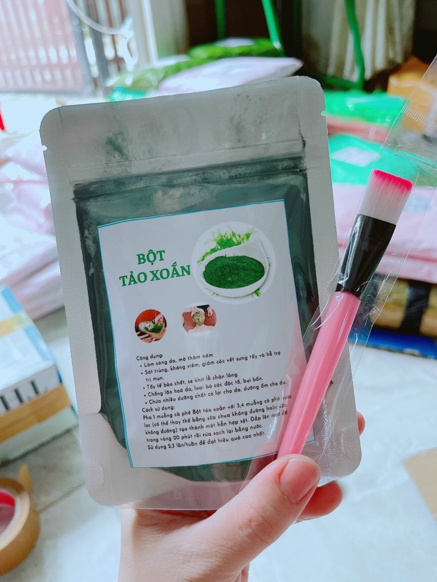 Bột tảo xoắn nguyên chất gói 100g - Tặng kèm cọ quét mặt nạ bột