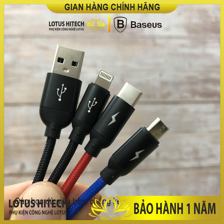 Dây sạc đa năng, cáp sạc đa năng Baseus chính hãng Camlt đầu Lightning Type-C Micro dòng 3.5A truyền được dữ liệu cáp dài 1.2m