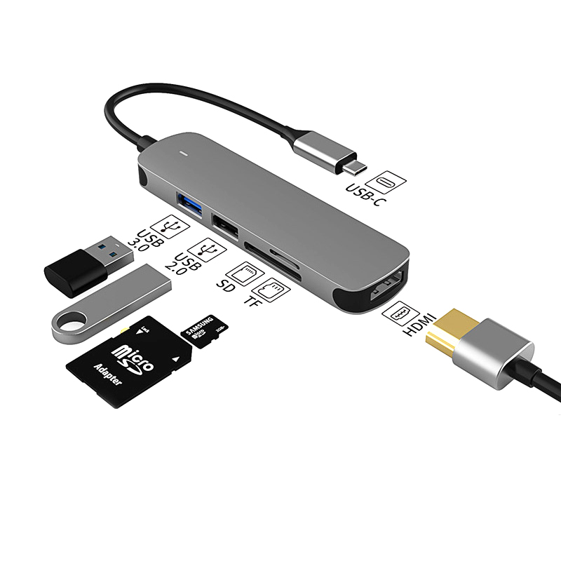 Bộ chuyển đổi đầu đọc đa năng usb type-c 5in1. chuyển qua hdmi, usb 3.0, sd, tf cho laptop macbook